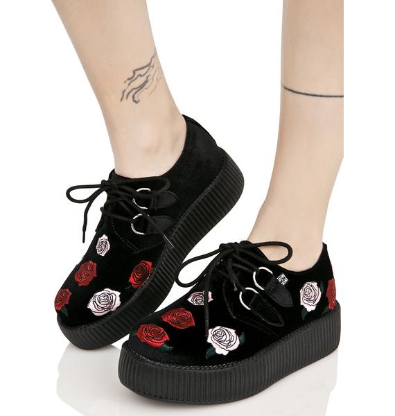 T.U.K. Black Velvet Creepers With Roses Dolls Kill