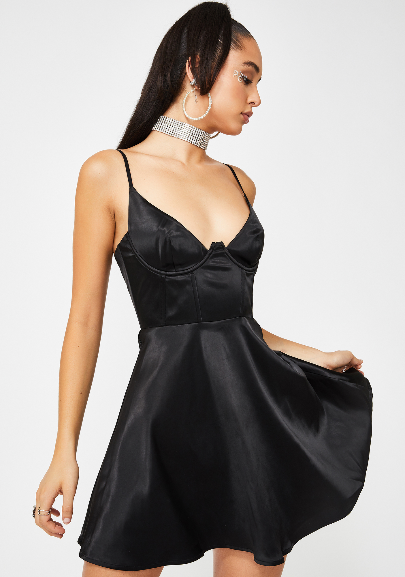Poster Grl Corset Mini Dress Satin Sleeveless Fit N' Flare Black ...
