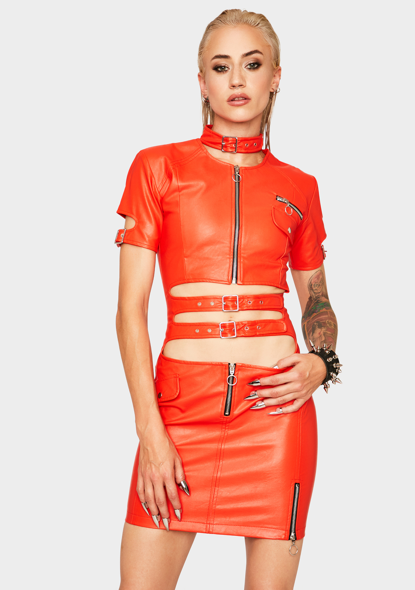 Strange Couture Red Faster Pussycat Vegan Leather Dress | Dolls Kill