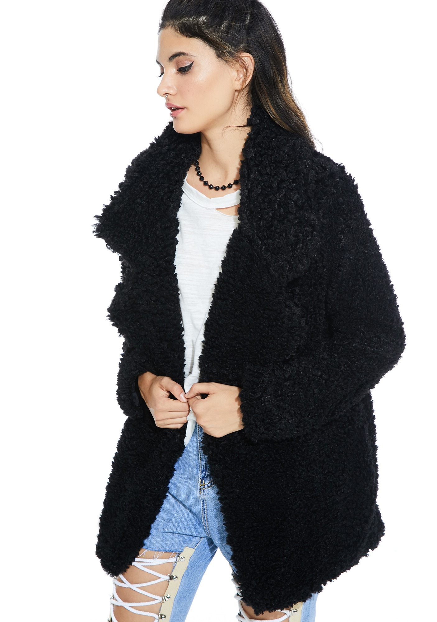 long black fuzzy coat