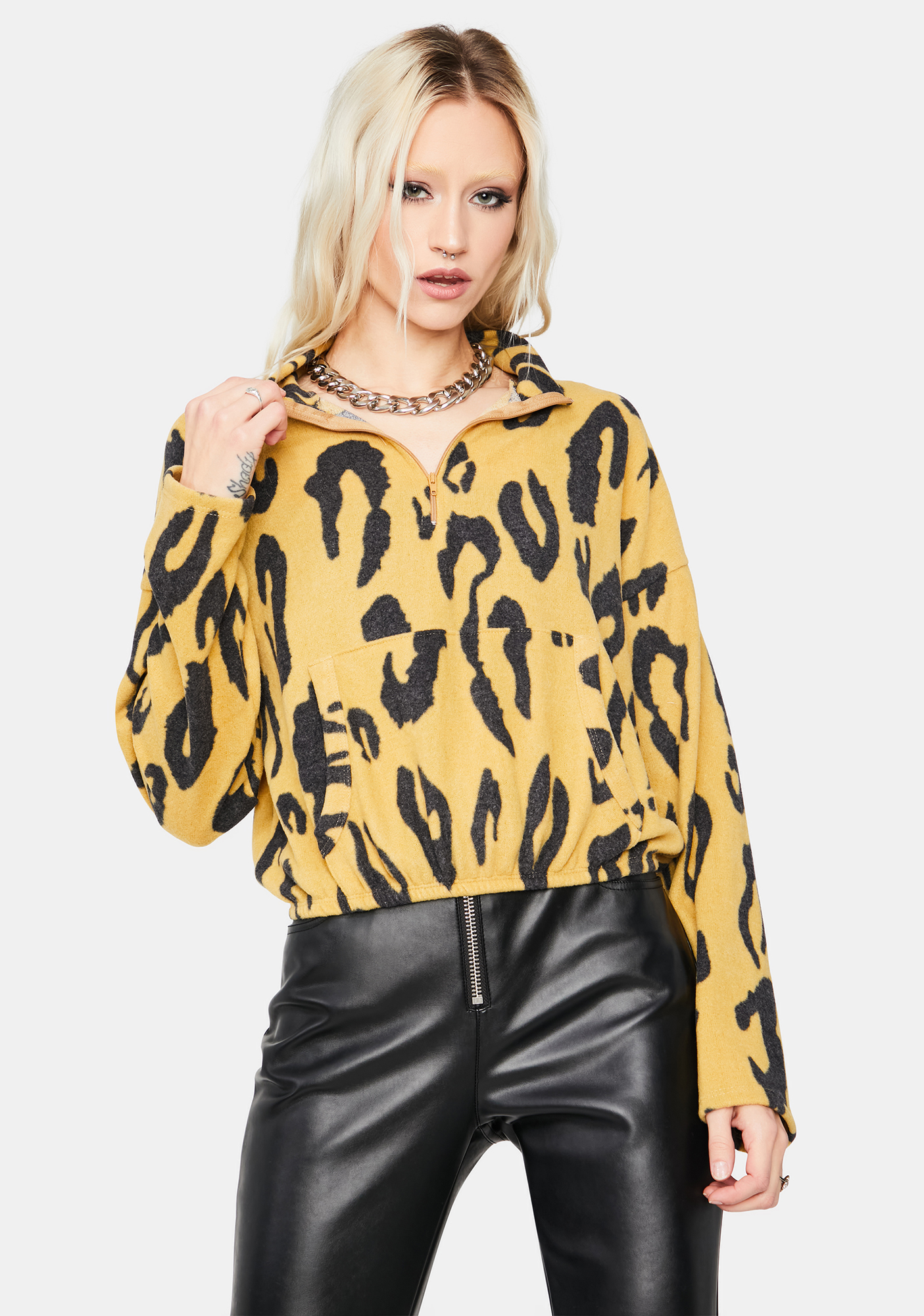 half zip leopard pullover