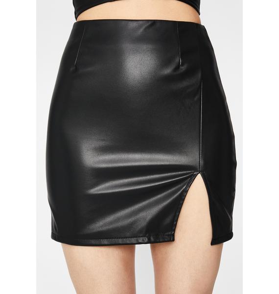 Vegan Leather Front Slit Mini Skirt | Dolls Kill
