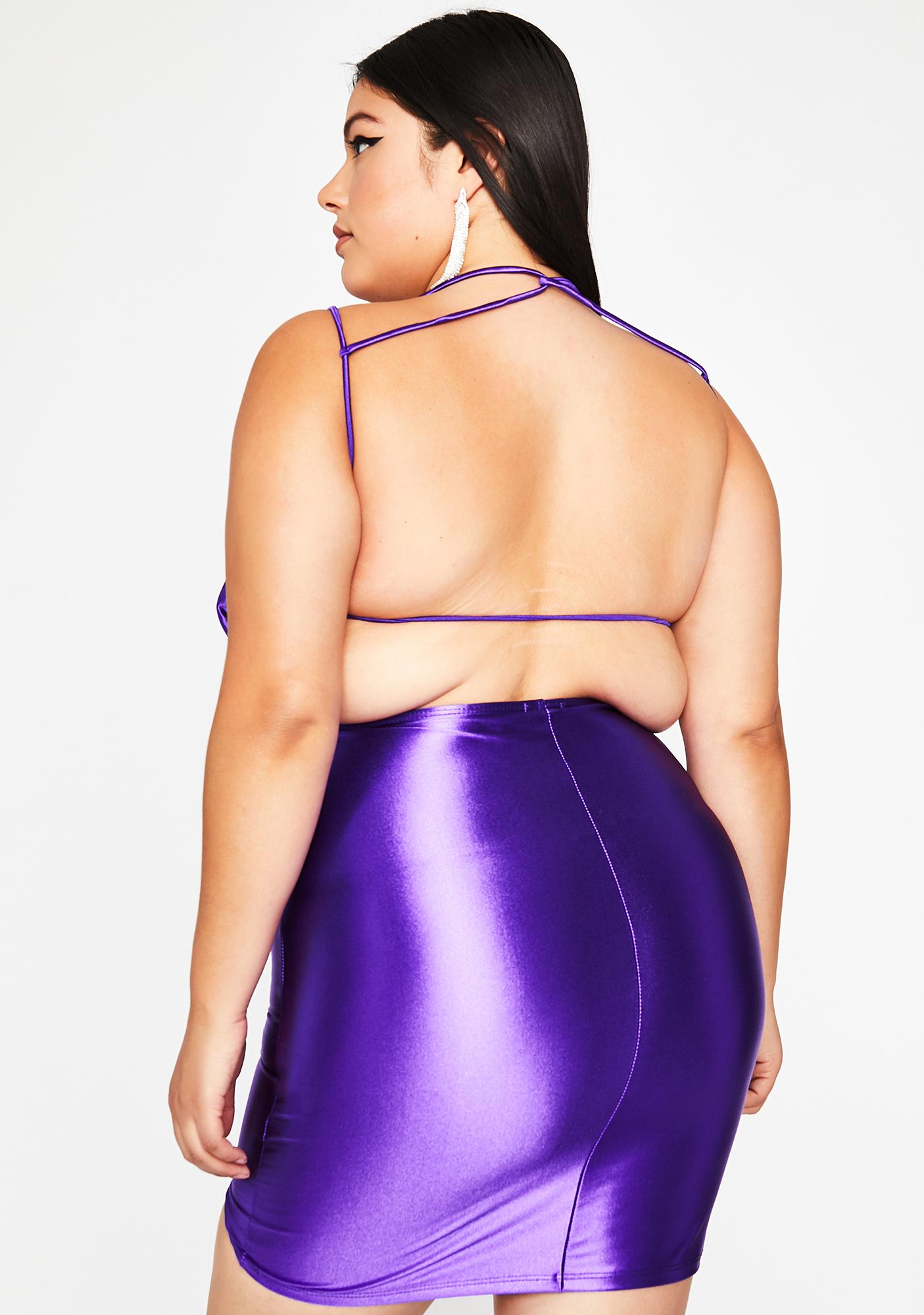 Plus Size Satin Backless Mini Bodycon Dress Purple Dolls