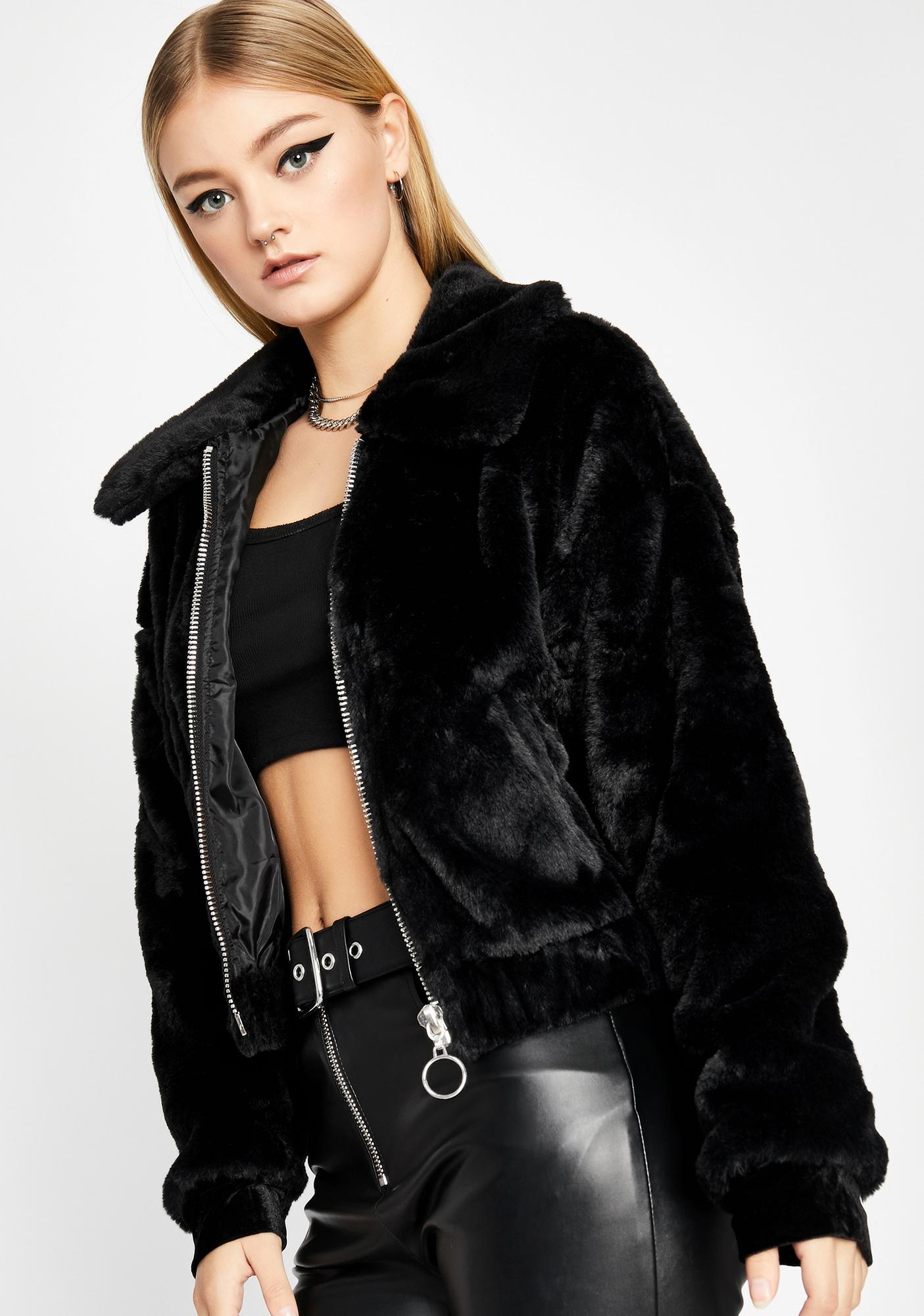 Spread Collar Faux Fur Bomber Jacket Dolls Kill