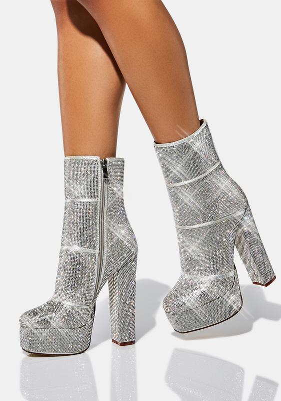 silver glitter platform boots