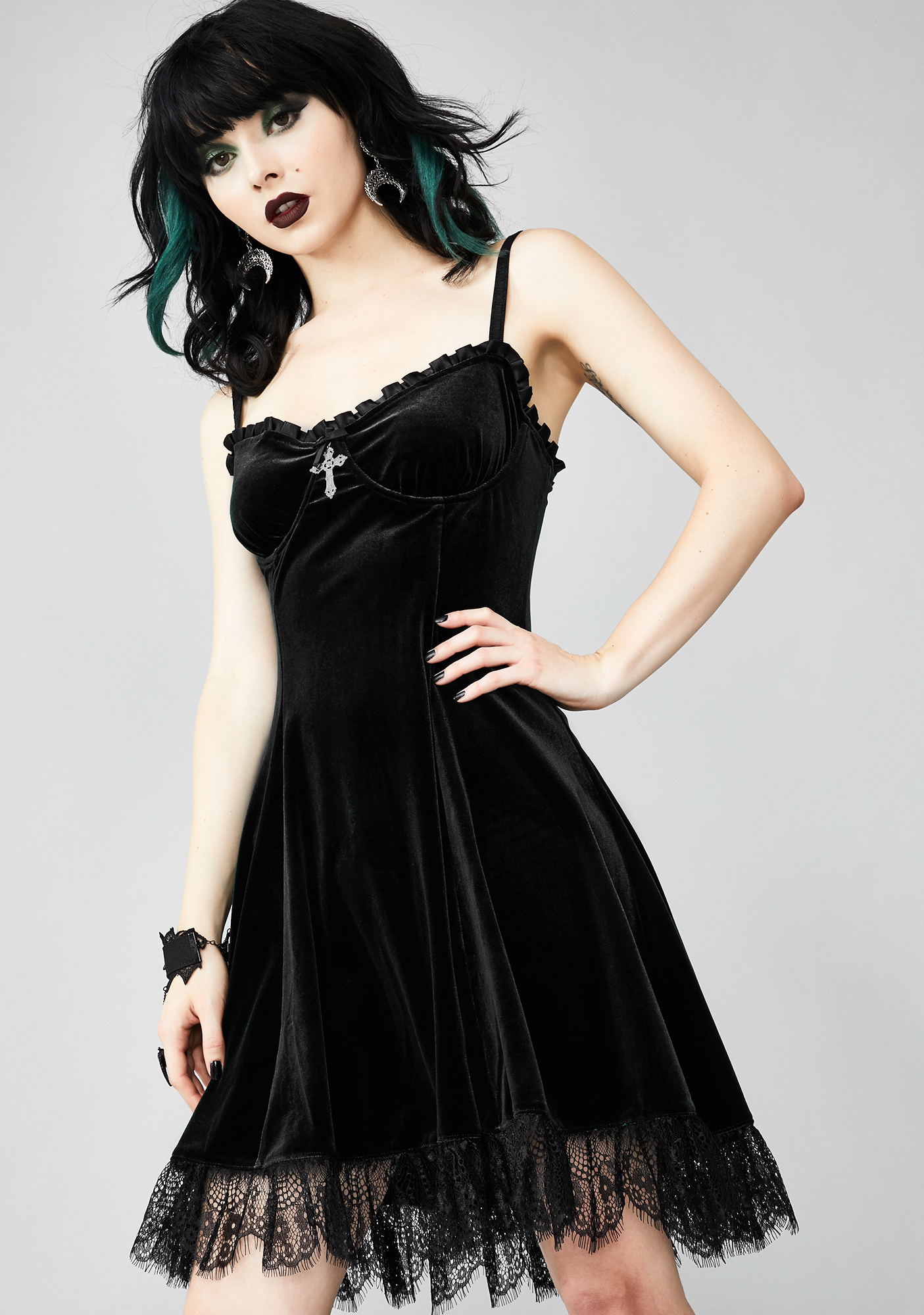 Widow Velvet Cross Mini Dress Black ...