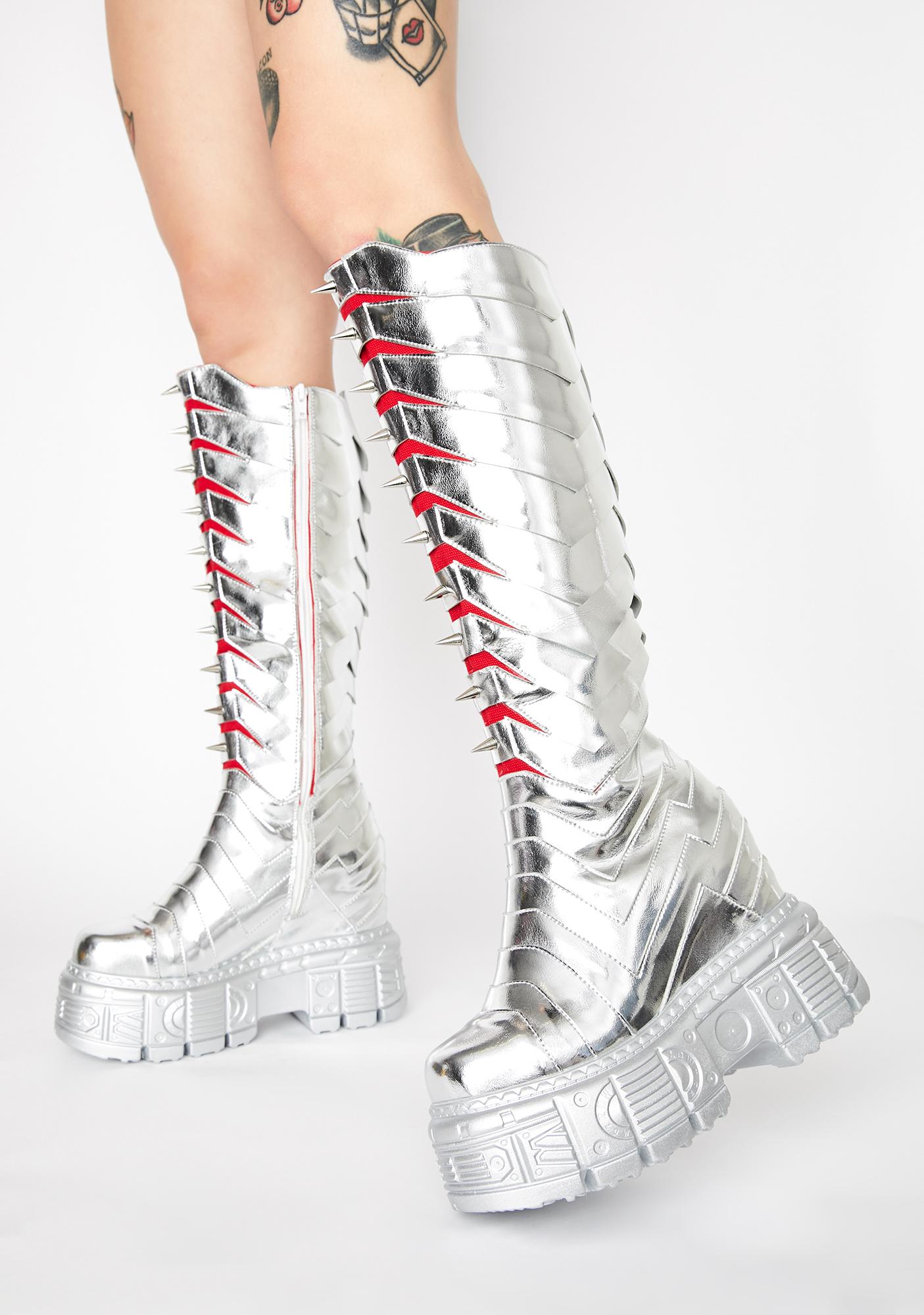 Metallic Knee High Platform Boots 