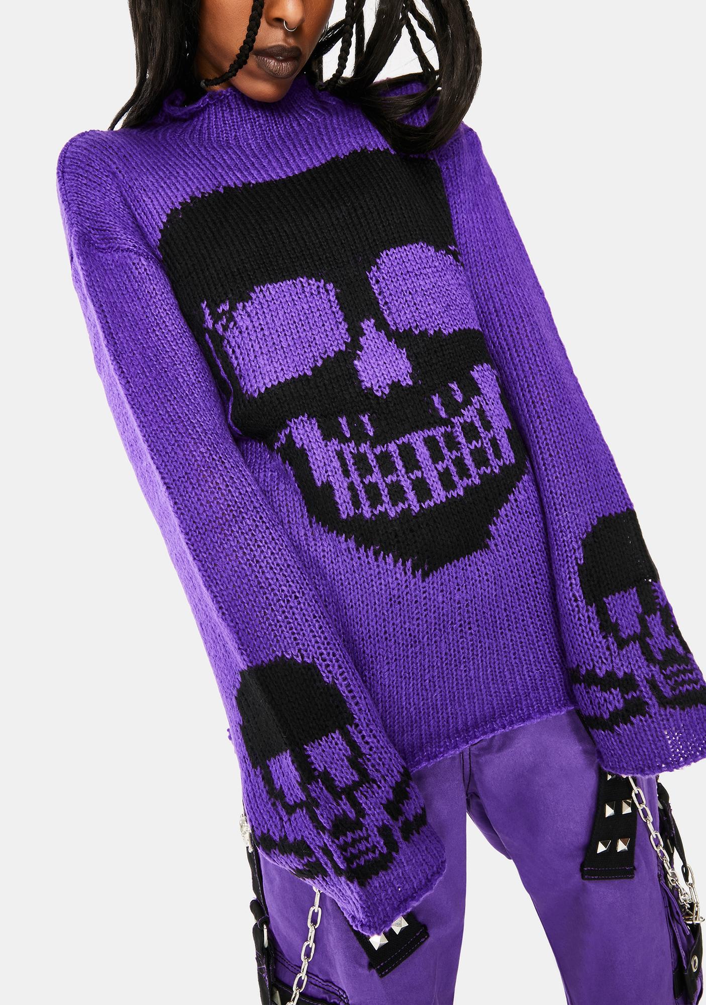 Tripp NYC Purple Knit Skull Sweater Dolls Kill