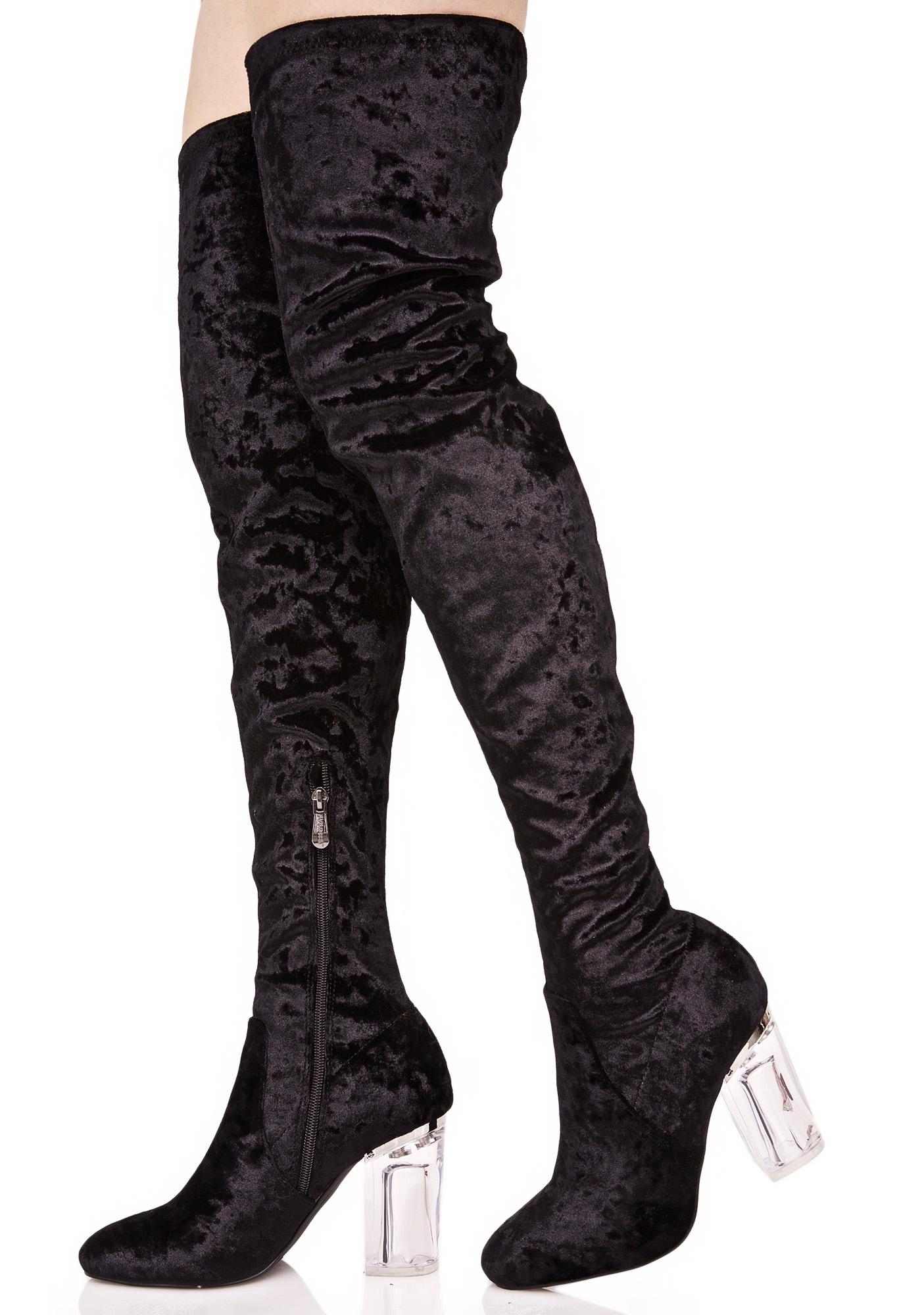 black velvet thigh high boots