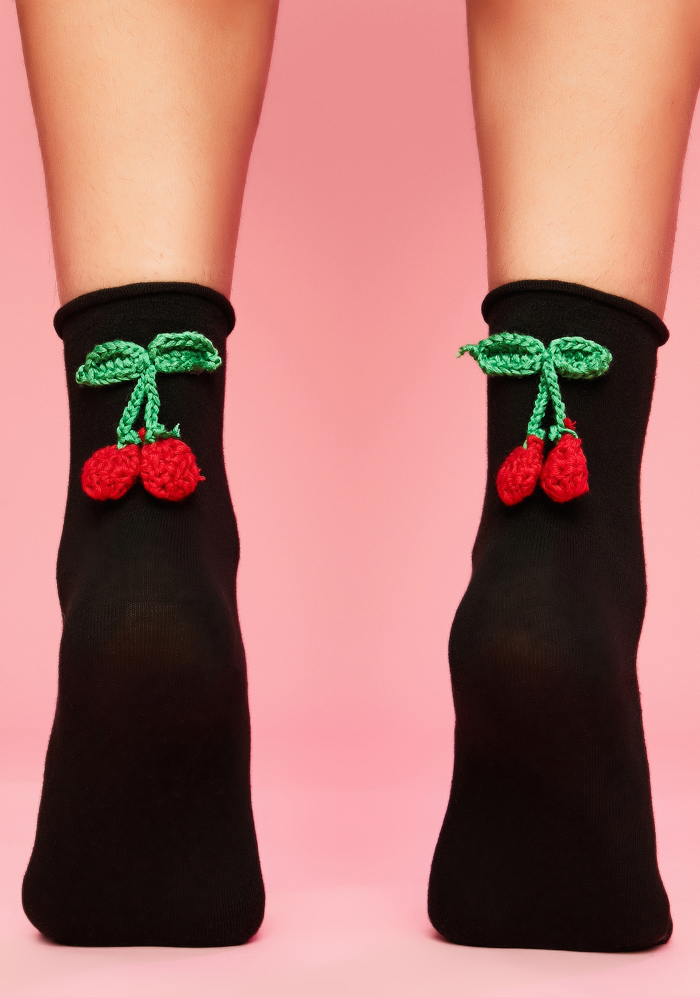 Sugar Thrillz Cherry Pom Pom Ankle Socks Black Dolls Kill