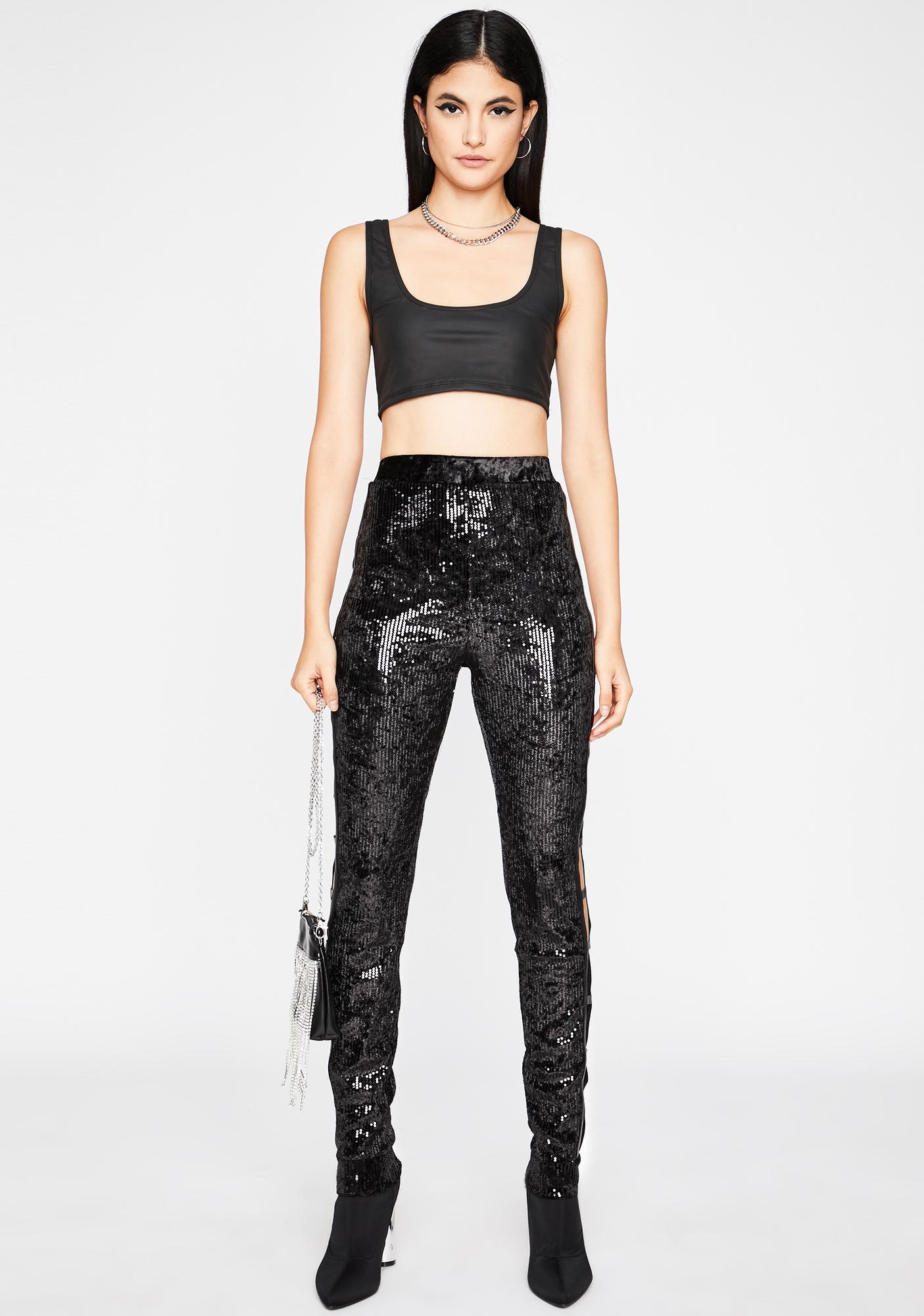 Sequin Cut Out High Waisted Legging Pants Black | Dolls Kill
