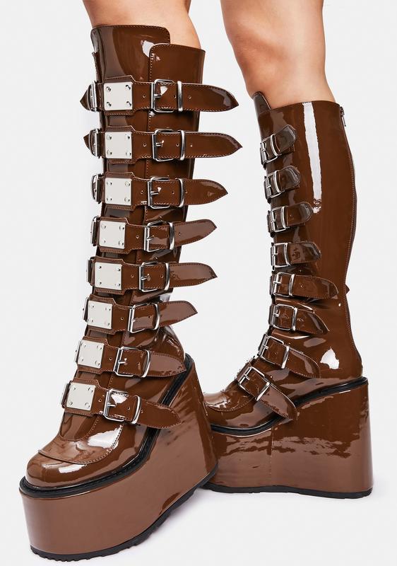 demonia buckle platform boots