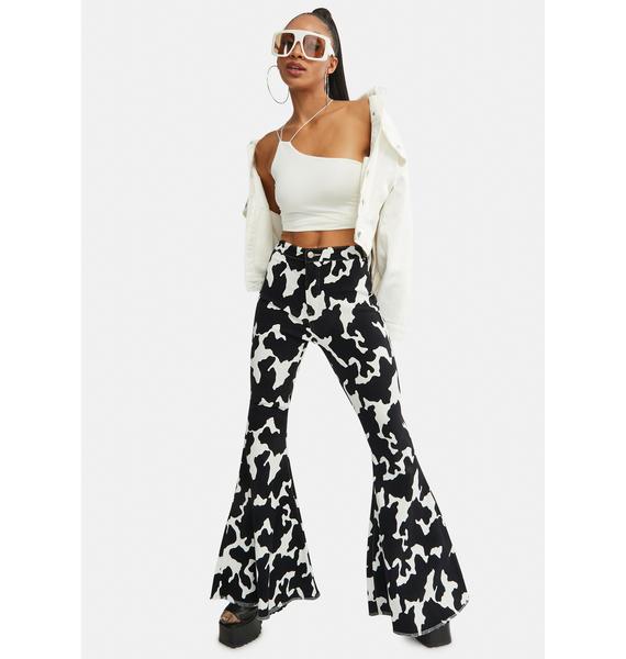 Cow Print Bell Bottom Pants Black Dolls Kill
