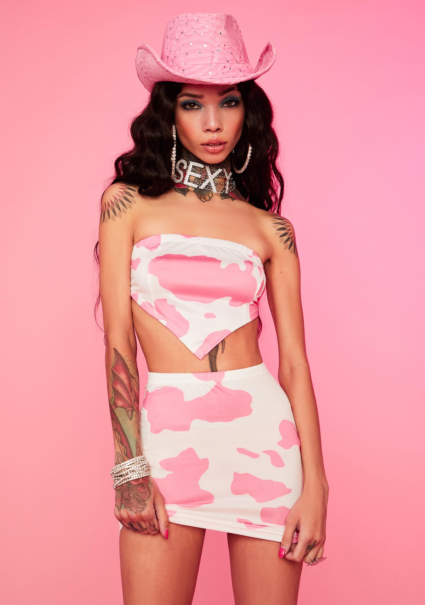 pink and white two piece set