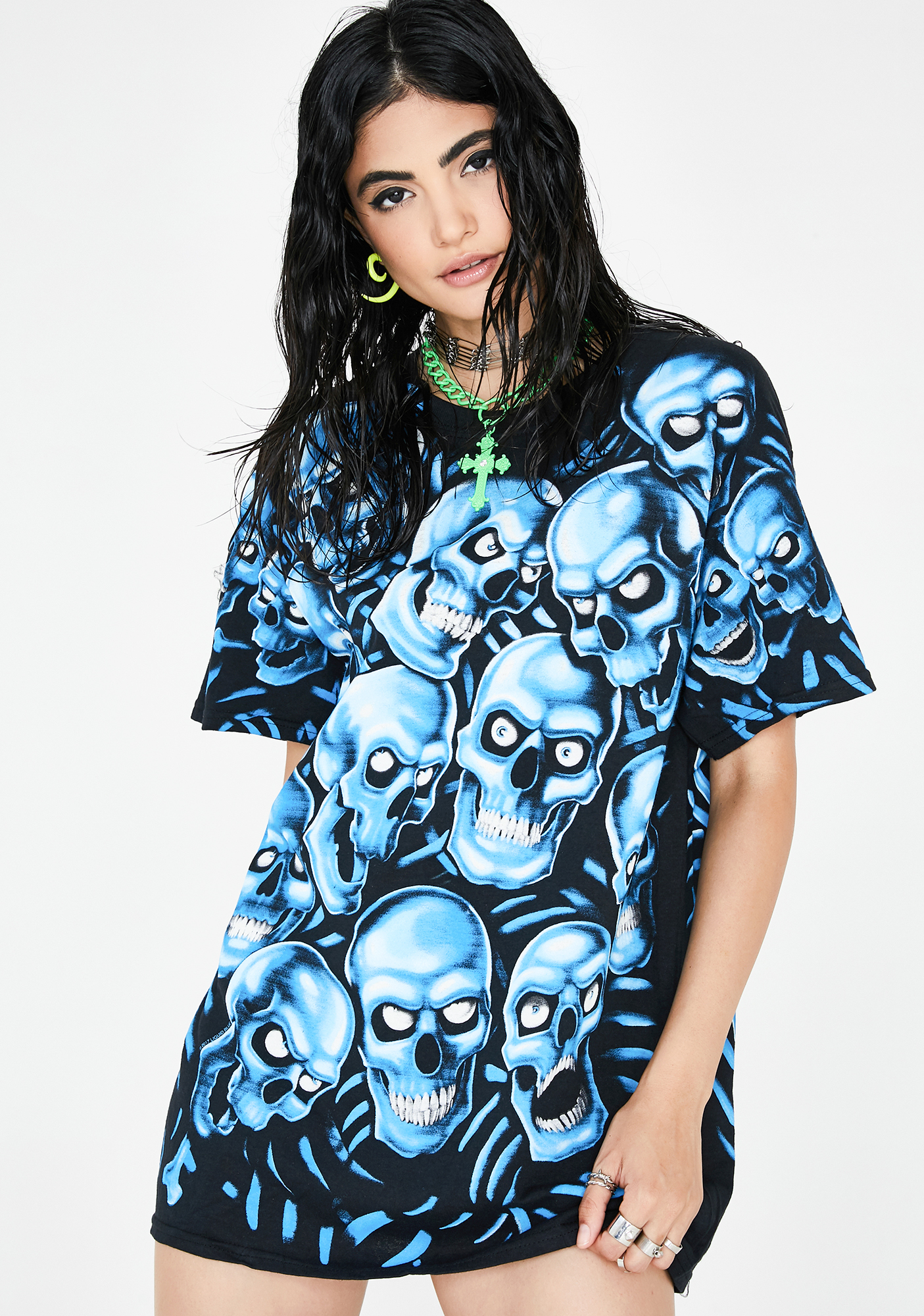 liquid blue skull pile shirt