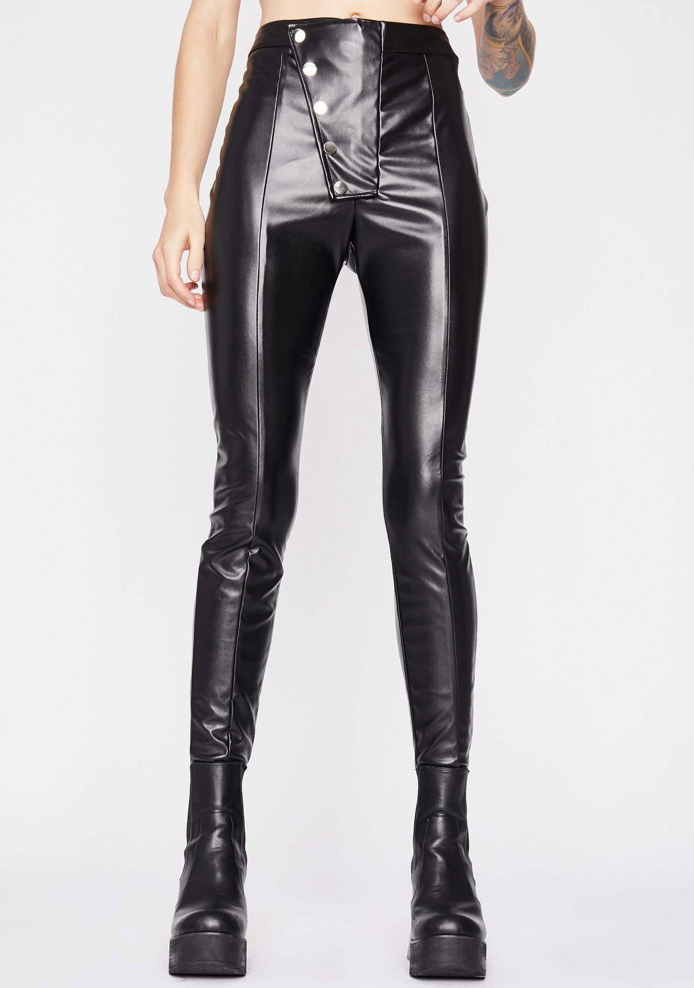 Faux Leather Skinny Button Up Pants - Black | Dolls Kill