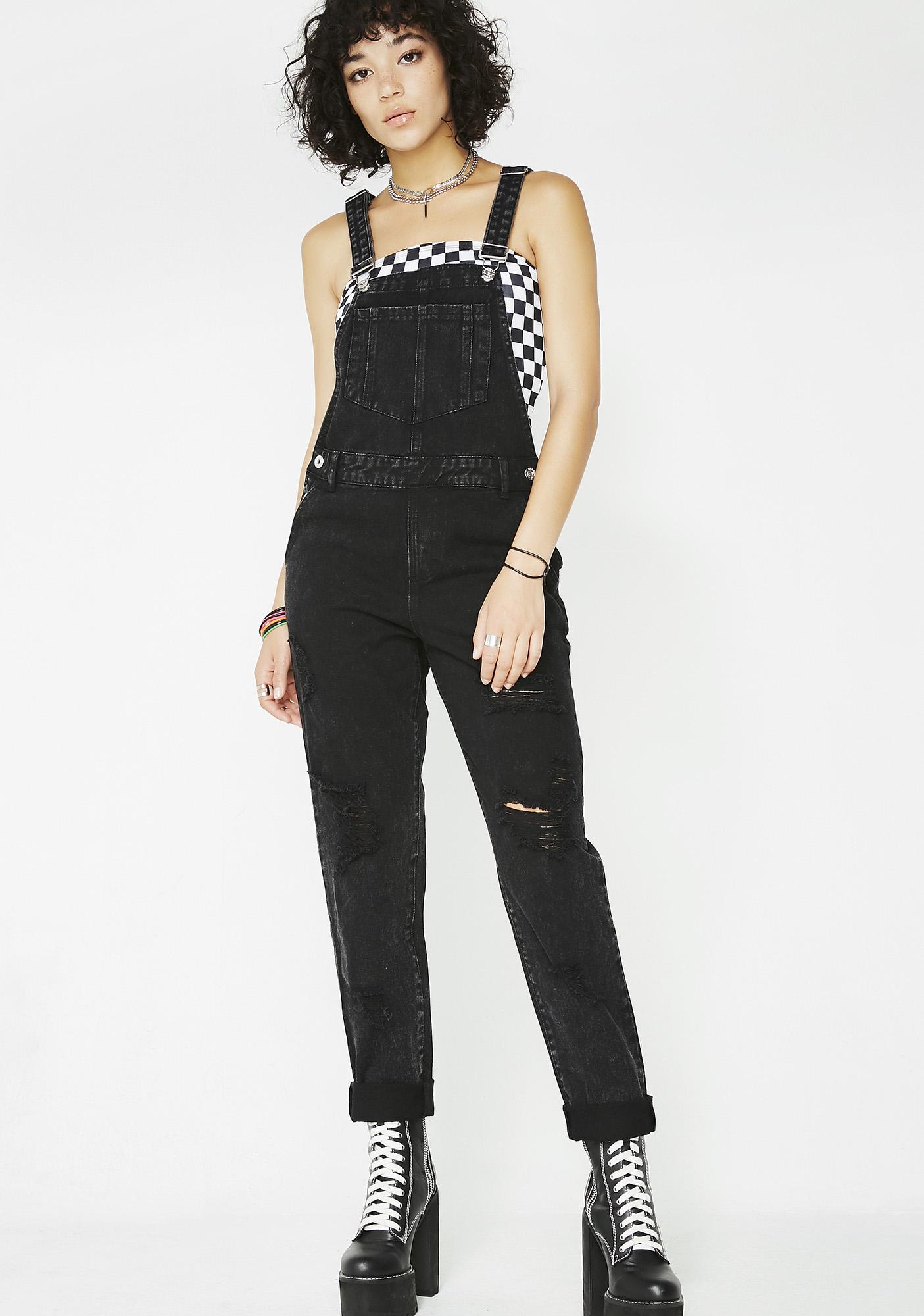 black overalls distressed