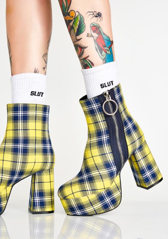 yellow plaid platform boots