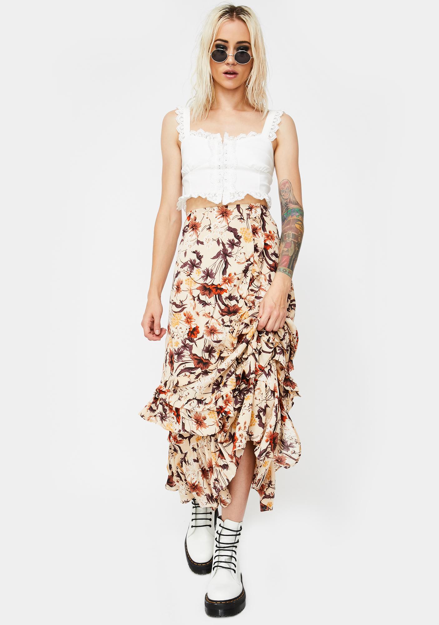 Glamorous Floral Print Layered Ruffle Maxi Skirt | Dolls Kill