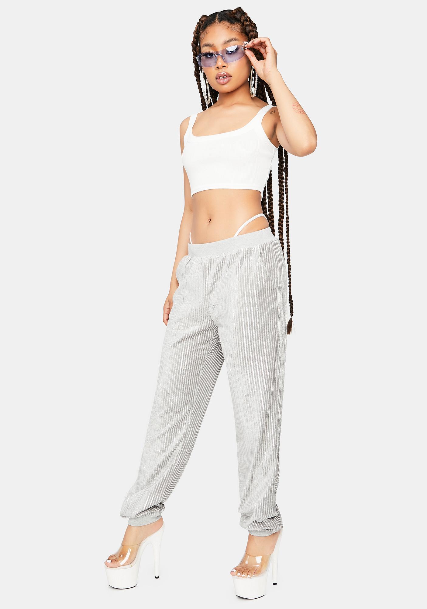silver sequin joggers