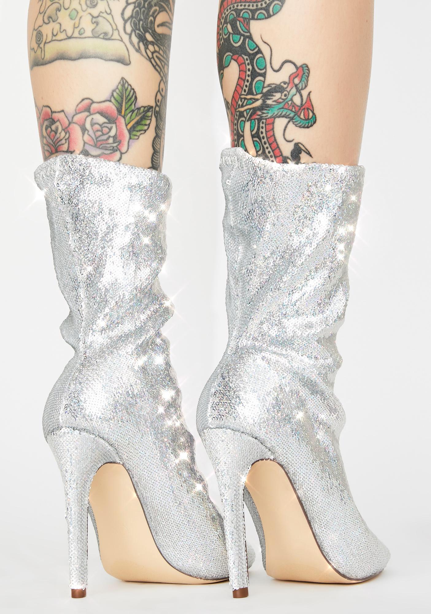 Glitter Heeled Ankle Boots - Silver | Dolls Kill