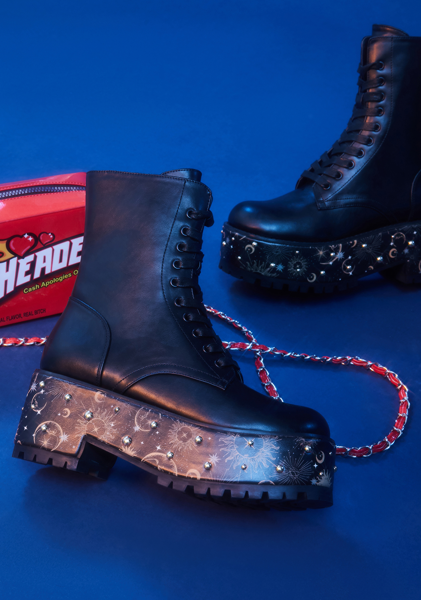 Horoscopez Virgo Celestial Print Combat Boots Black Dolls Kill