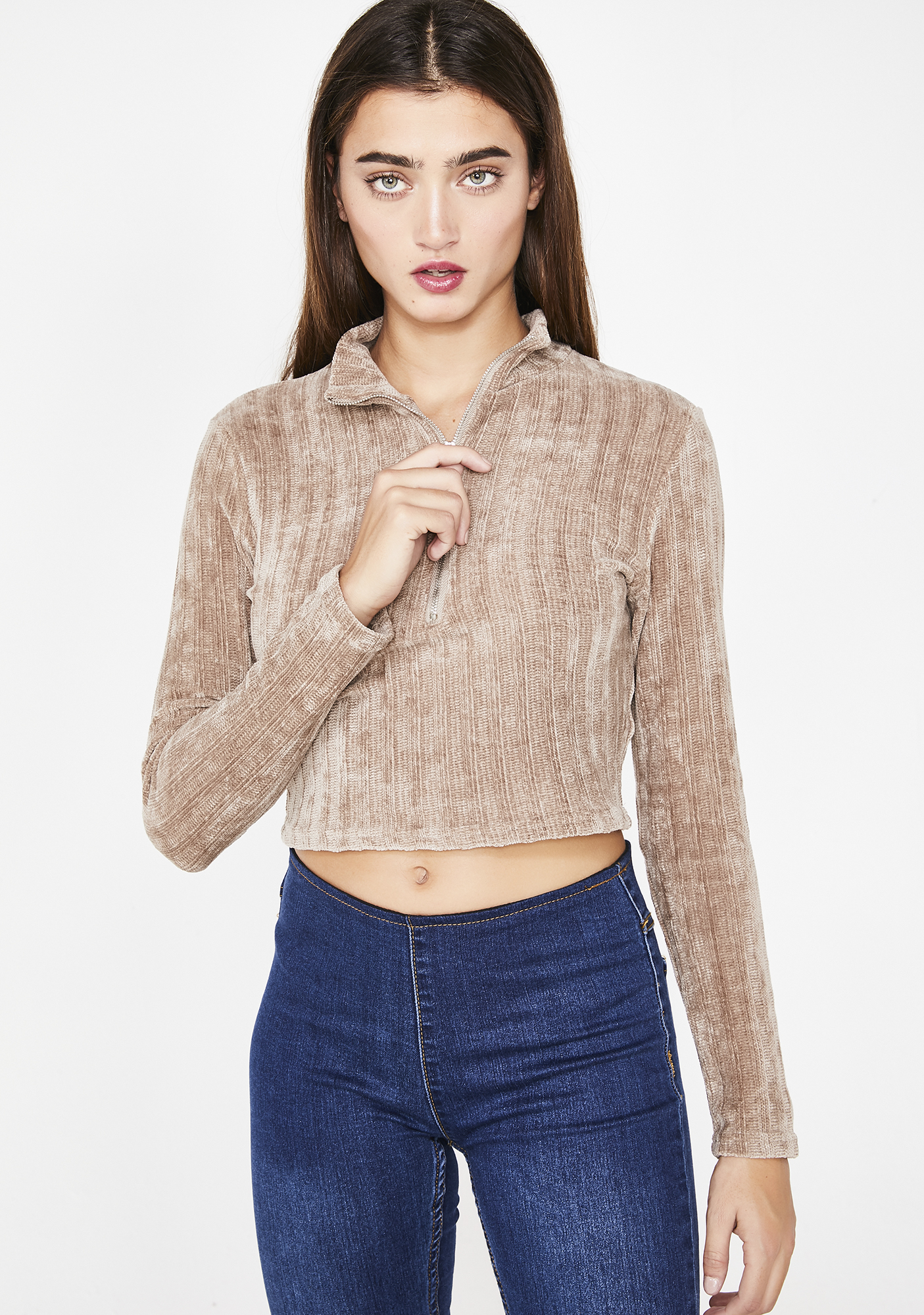 cropped chenille sweater