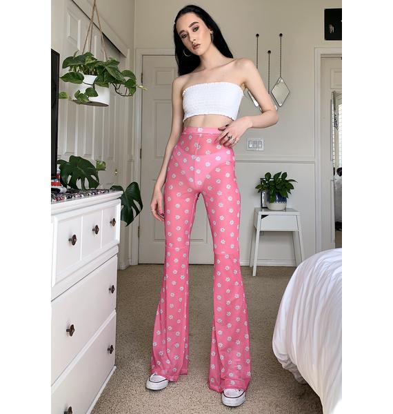 pink flare pants outfit