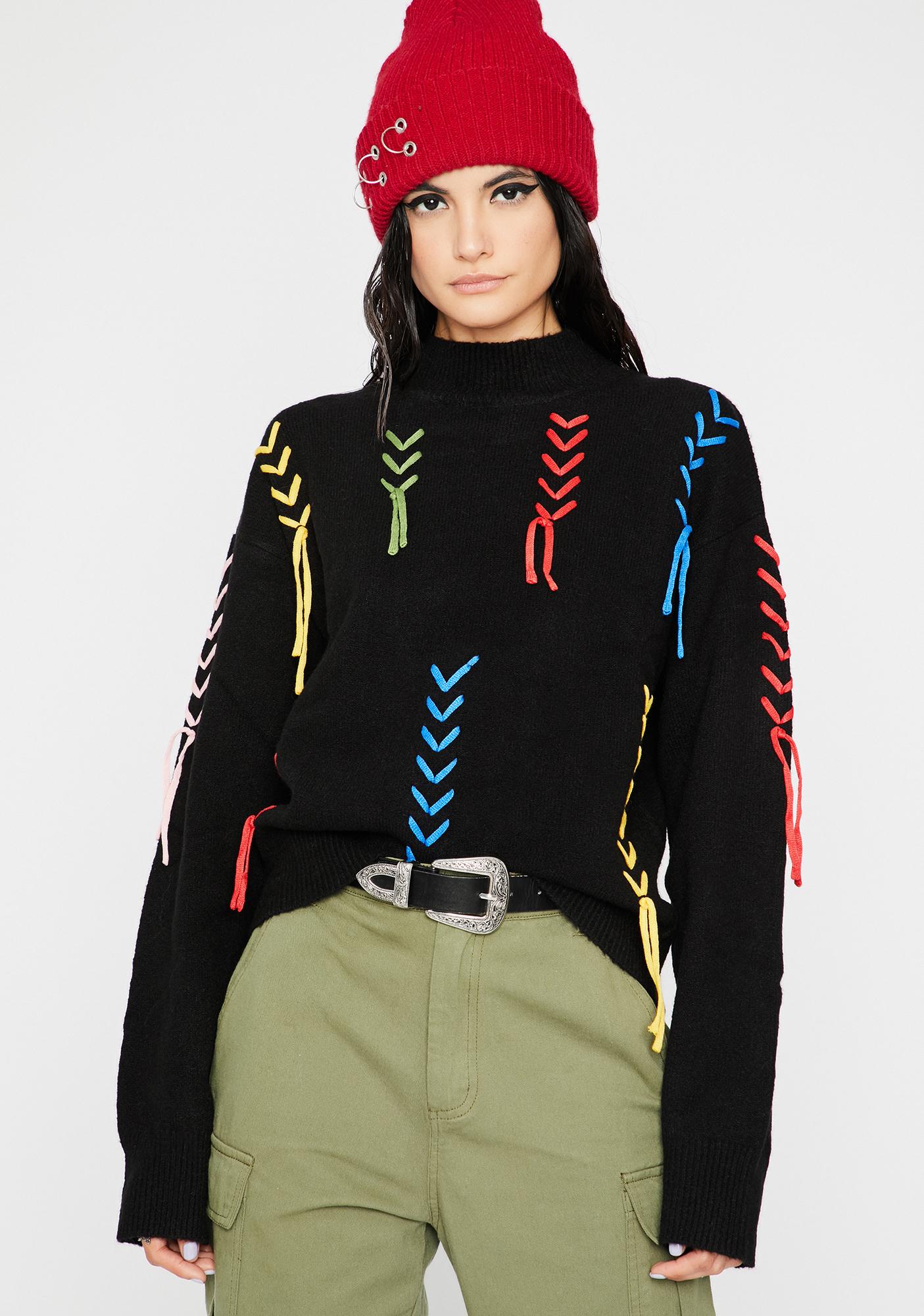 Colored String Knit Mock Neck Sweater | Dolls Kill
