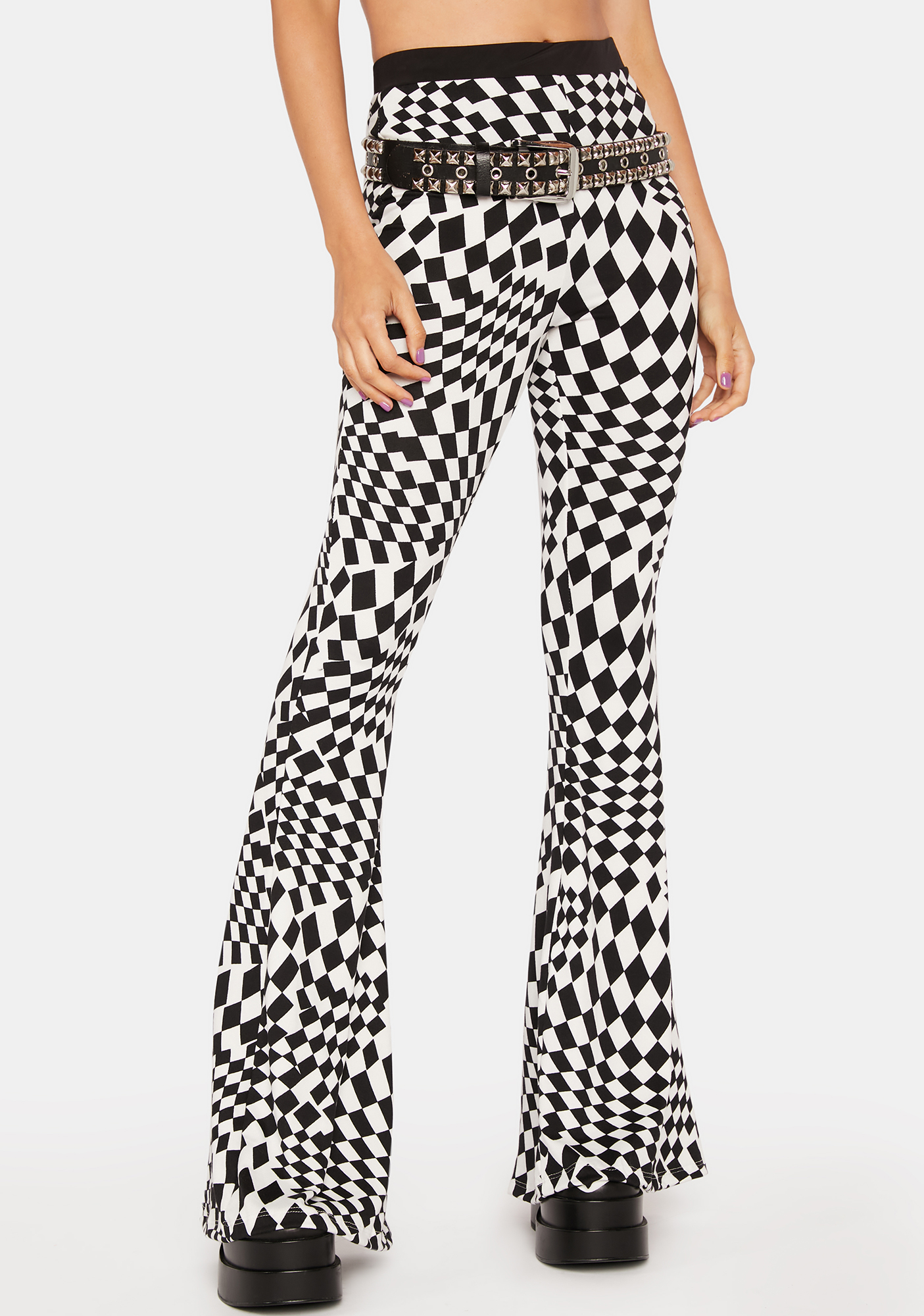 checkered flare pants