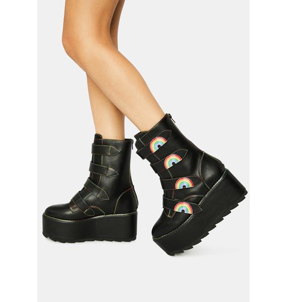 black rainbow platform boots