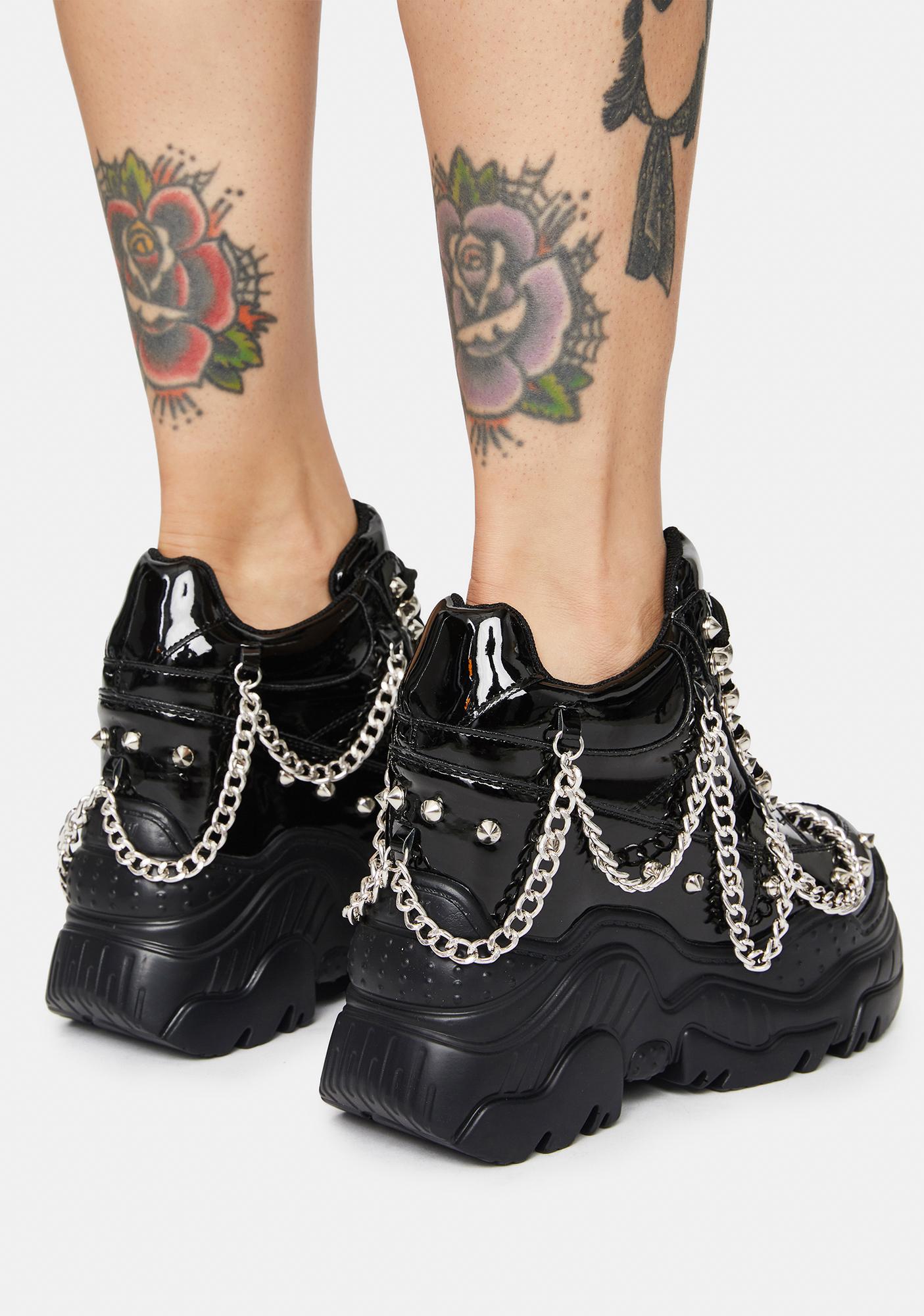 Chain Studded Patent Chunky Platform Sneakers | Dolls Kill