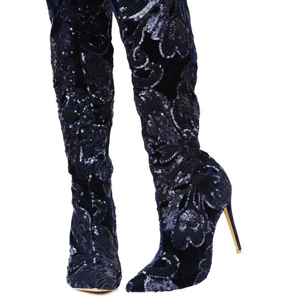 Sequin Thigh High Navy Blue Boots Dolls Kill 9827