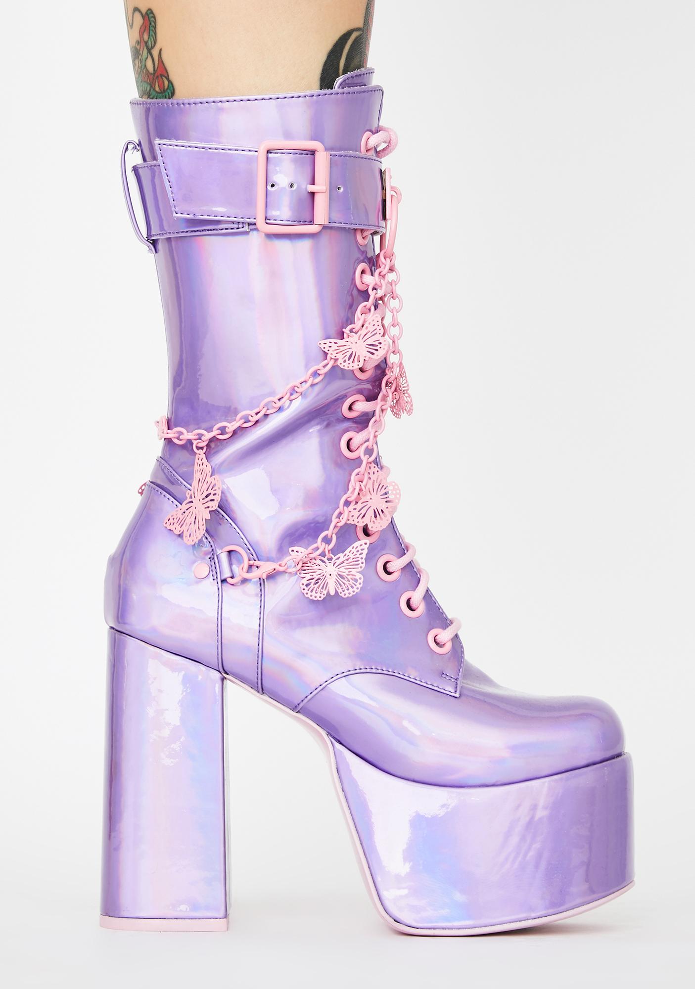 dolls kill holographic butterfly boots