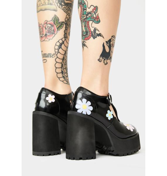 Delia's Black Daisy Print Chunky Platform Mary Jane Shoe Dolls Kill