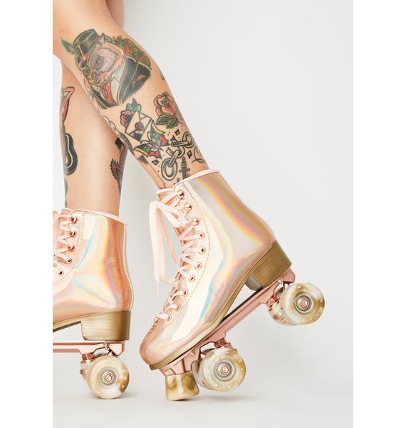 Impala Rollerskates Marawa Rose Gold Holographic Roller Skates | Dolls Kill