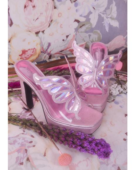 purple butterfly lace up heels