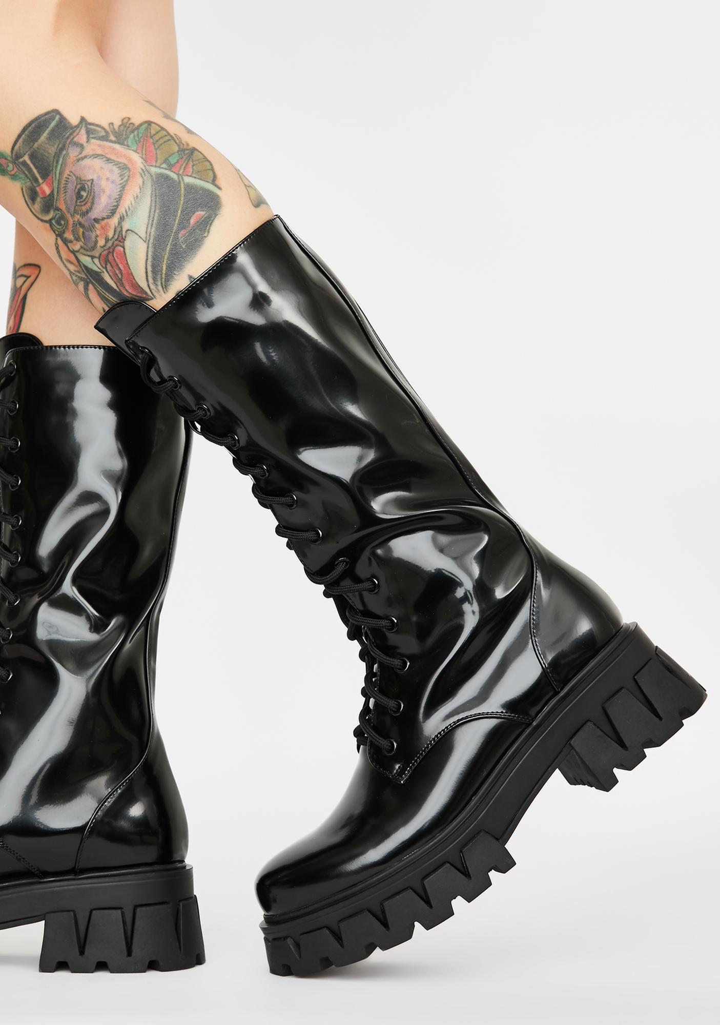 patent calf boots