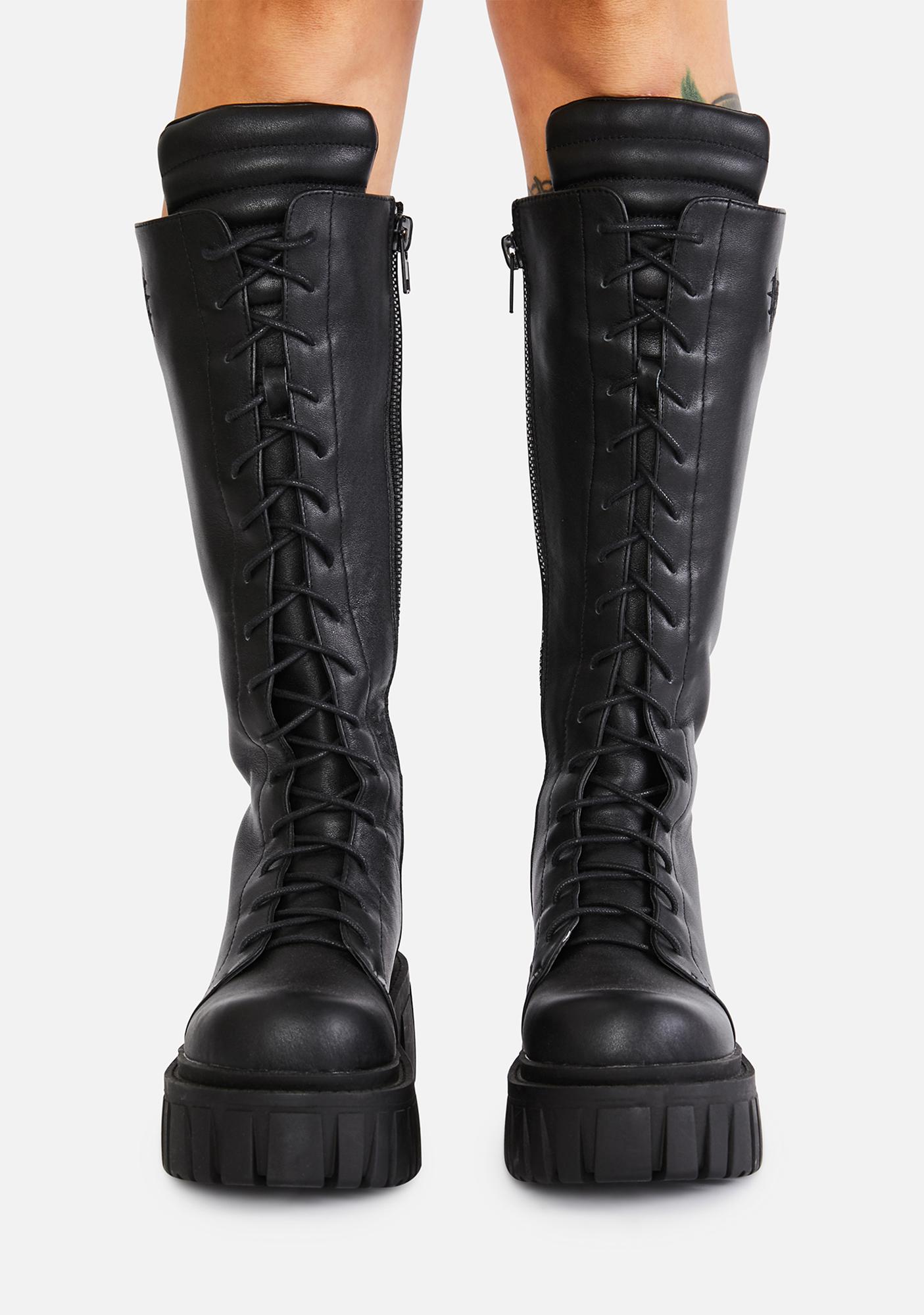 Darker Wavs Genuine Leather Boots - Black | Dolls Kill