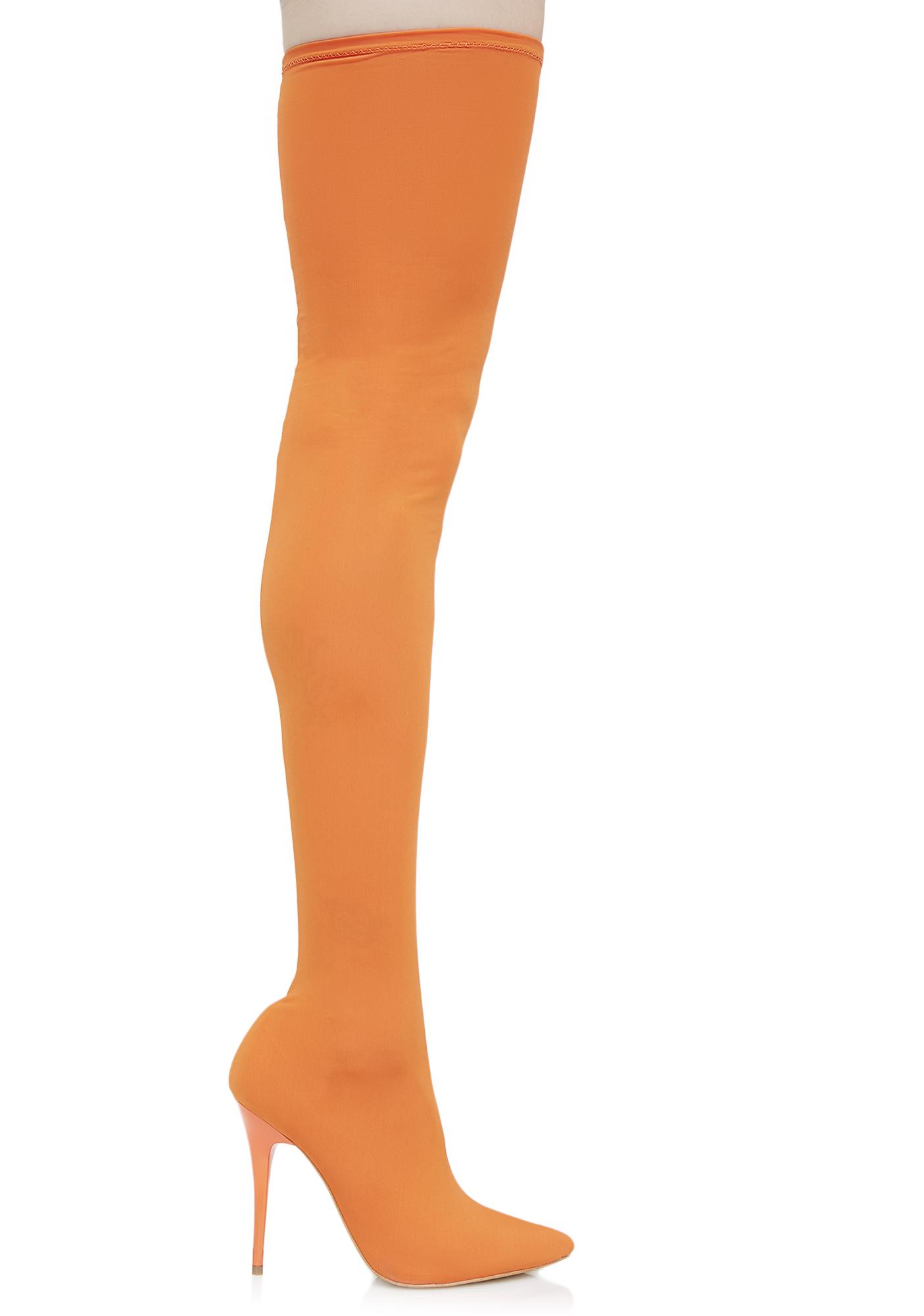 Orange Stretch Thigh High Boots | Dolls Kill