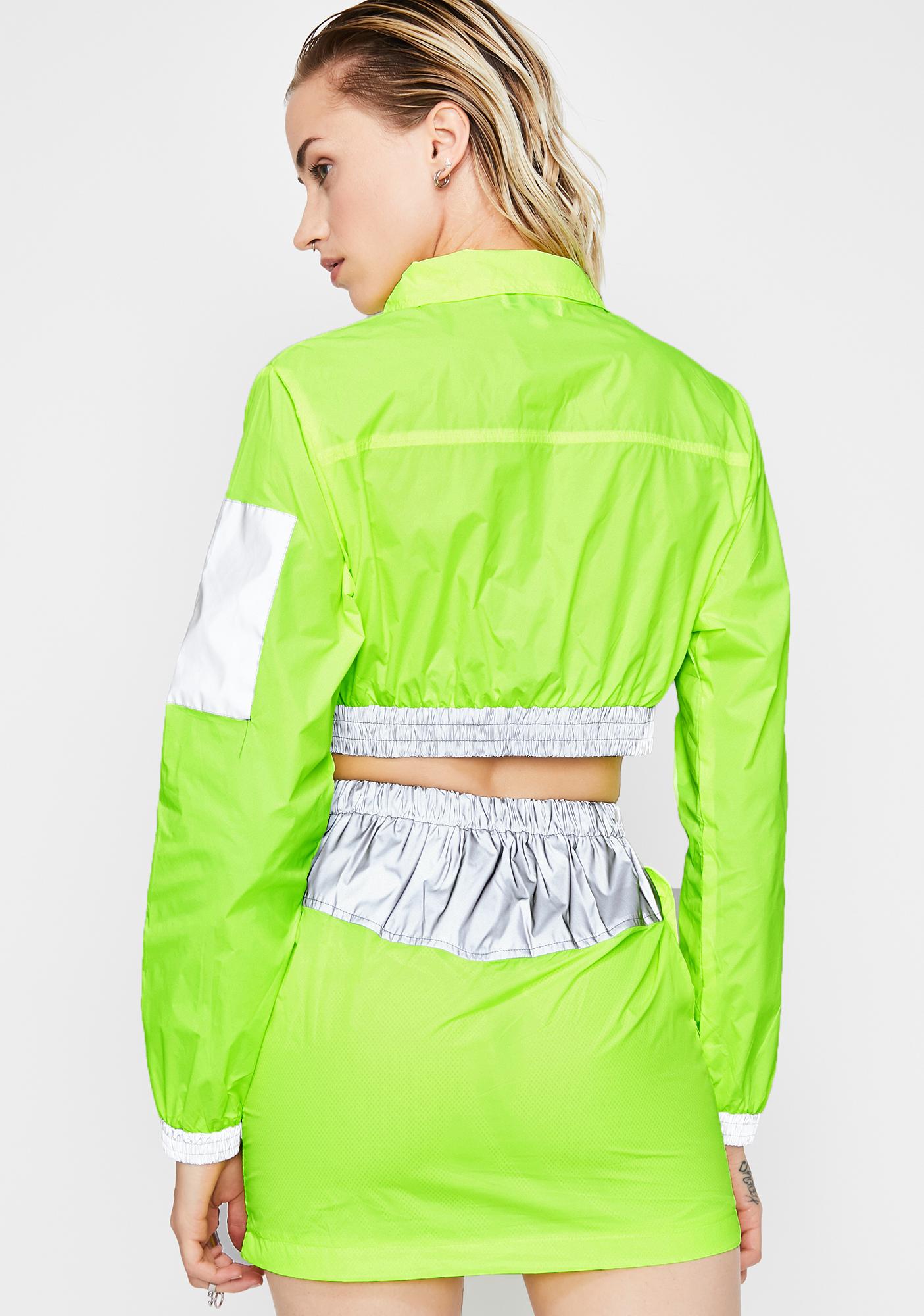 Neon Yellow Reflective Cargo Jacket And Skirt Set | Dolls Kill