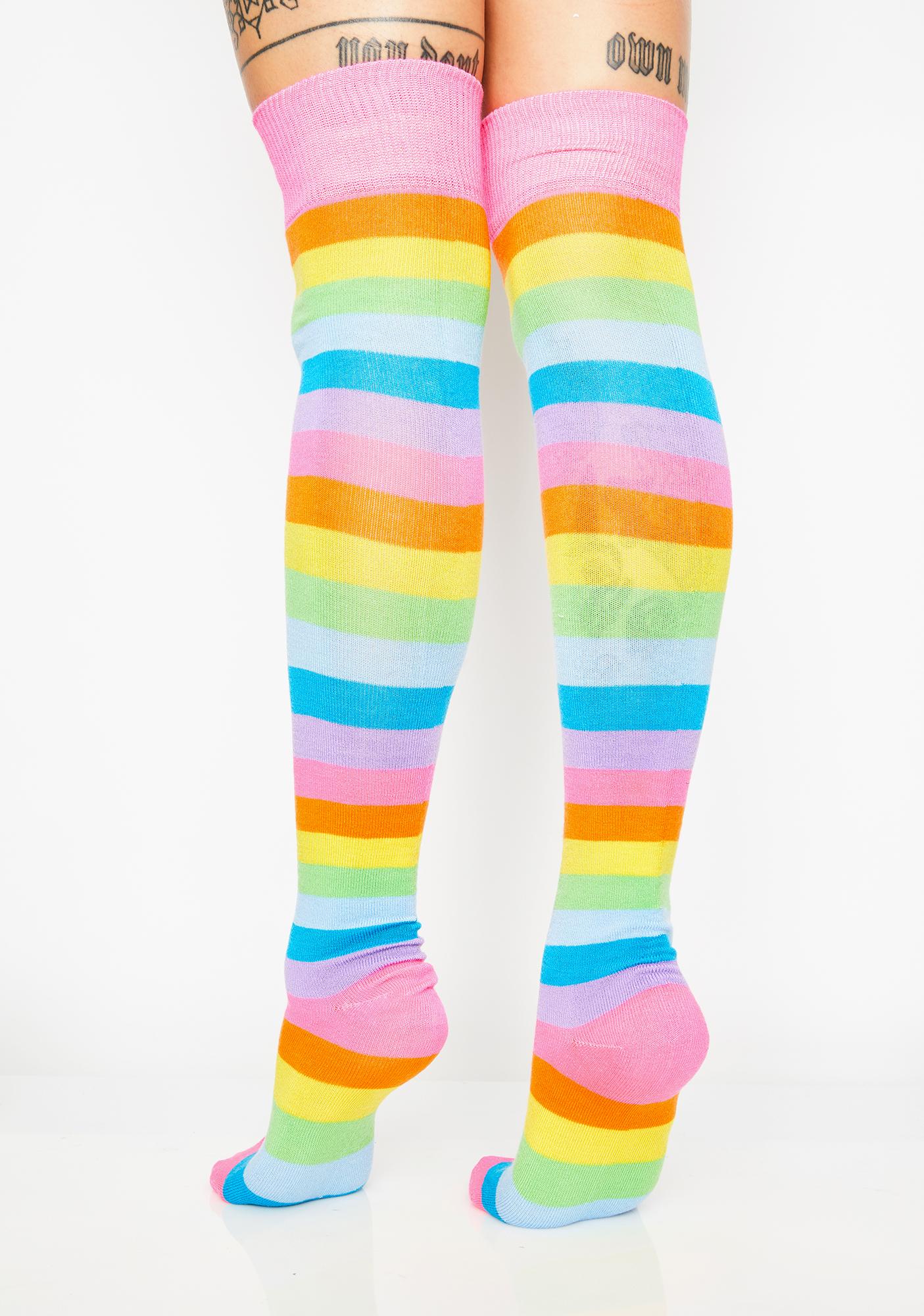 Pastel Rainbow Striped Thigh High Socks | Dolls Kill