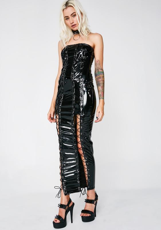 lace up vinyl dress