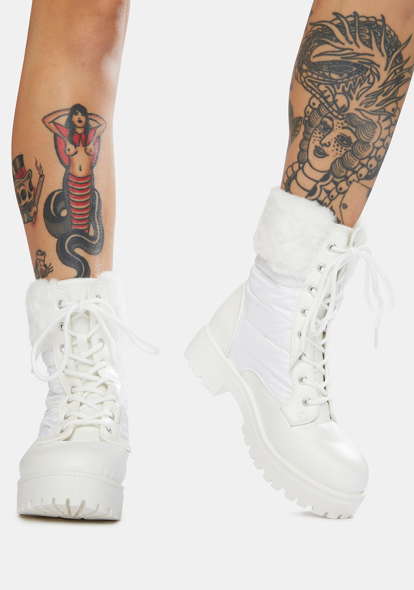 Faux Leather Lace Up Fur Trim Ankle Boots White Dolls Kill