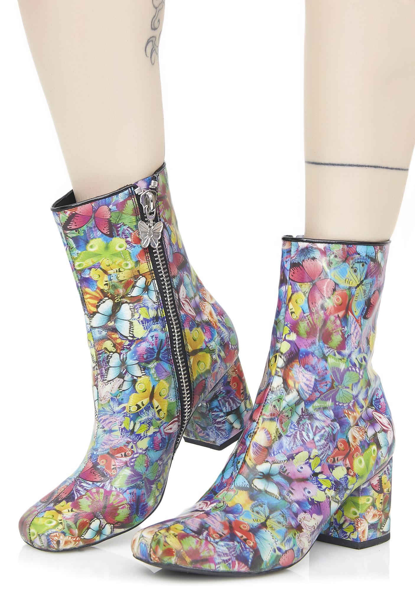Current Mood Holographic Butterfly Boots | Dolls Kill