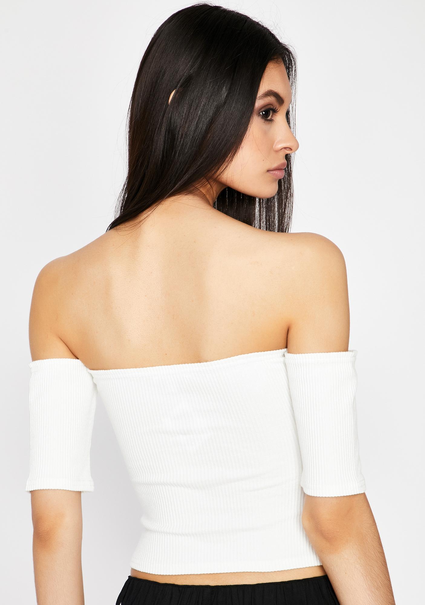 Off The Shoulder Crop Top Notched Cut Out White | Dolls Kill
