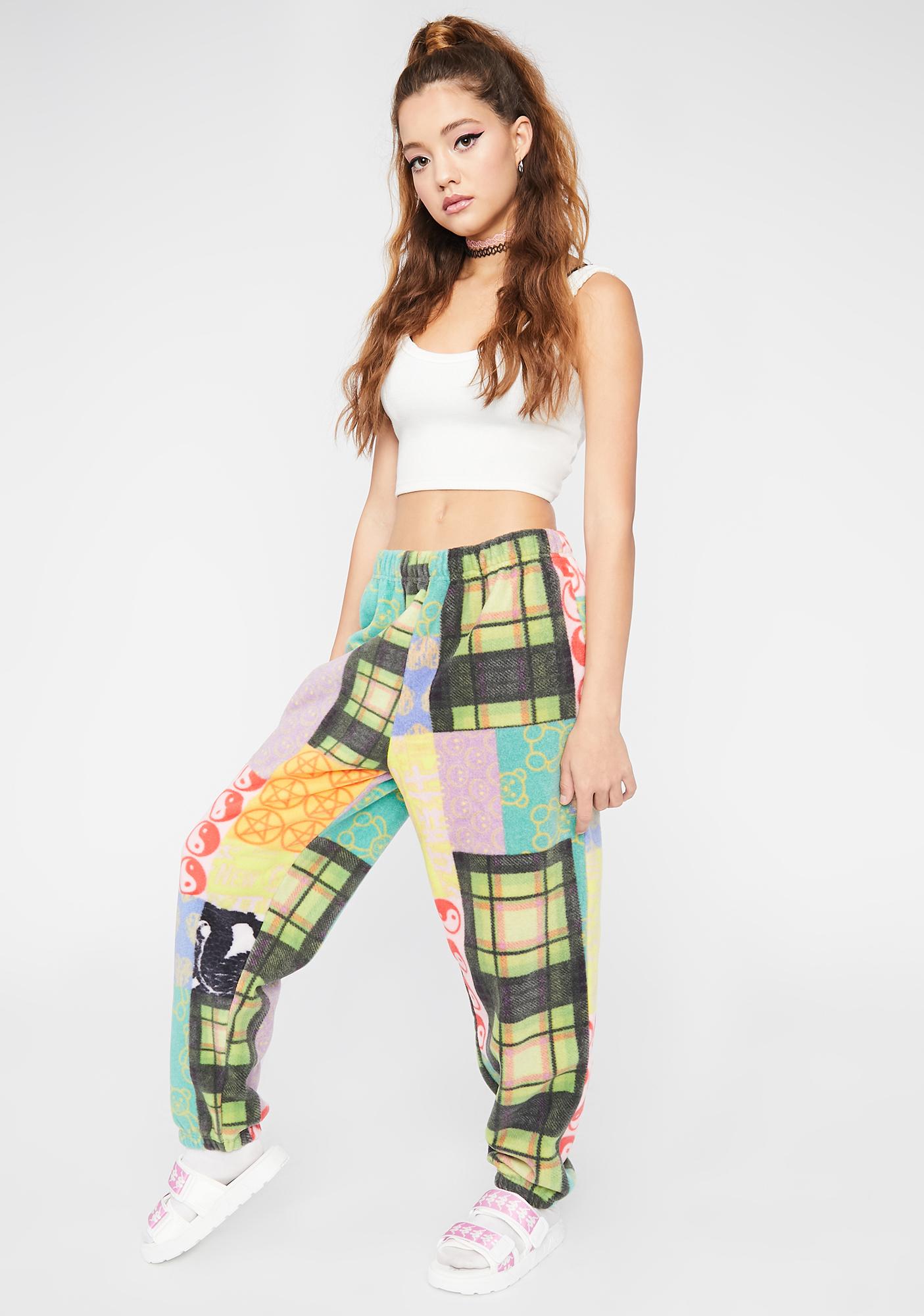 new girl order patchwork fleece joggers