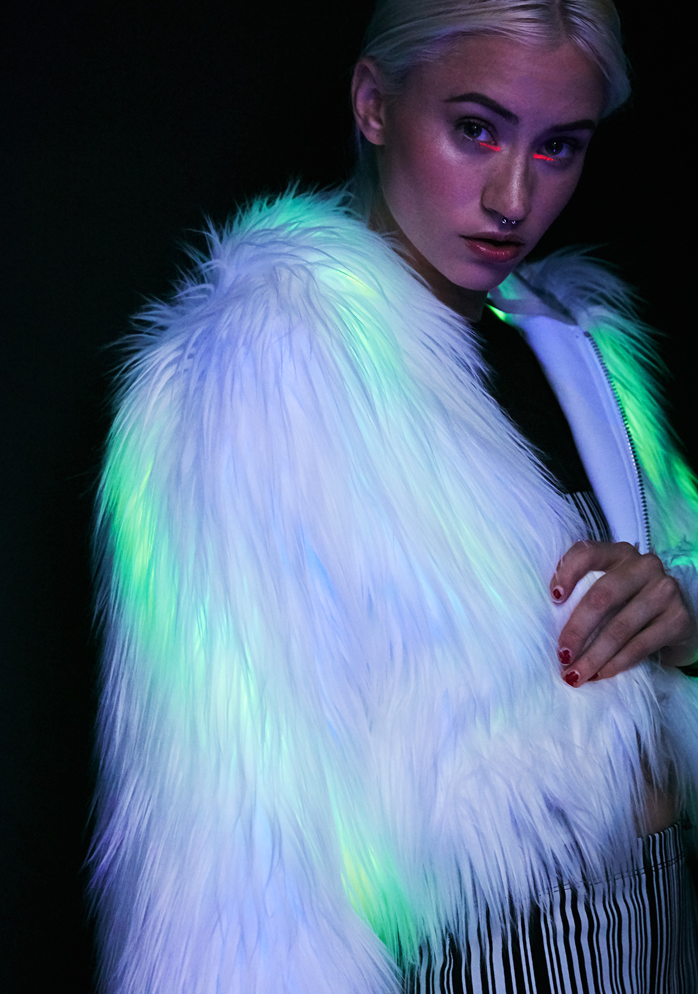 reflective fur coat