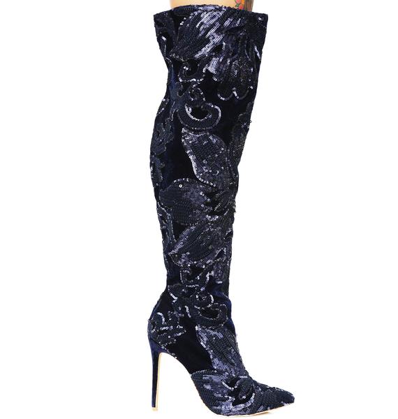 sequin thigh high boots