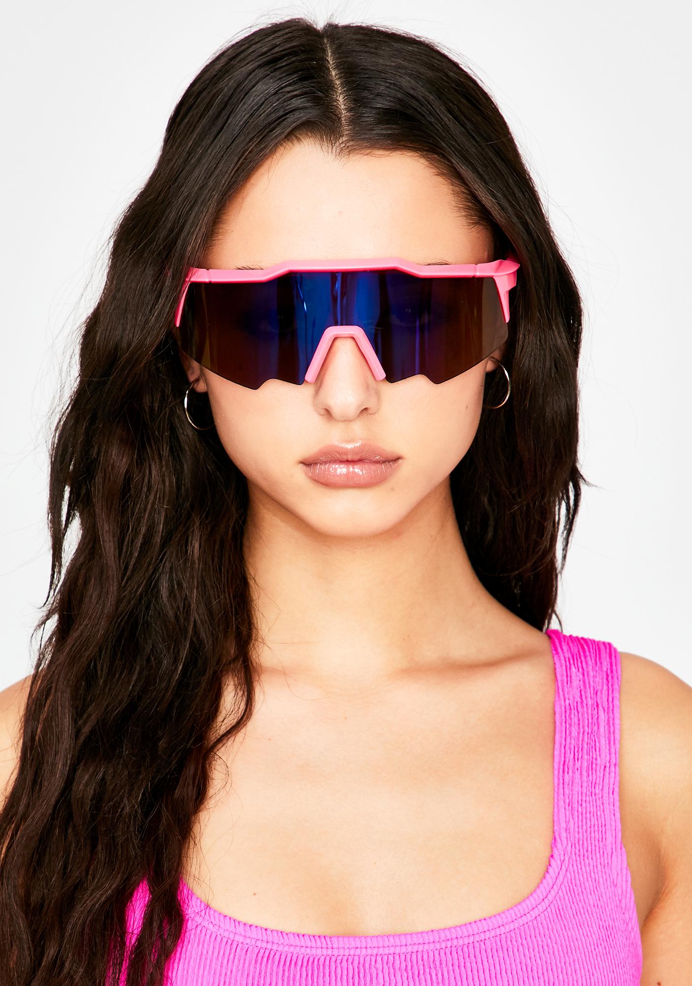 Reflective Sport Shield Sunglasses Pink Dolls Kill